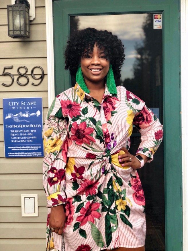 Plus Kirsten Stripe + Floral Twist Front Shirt Dress 