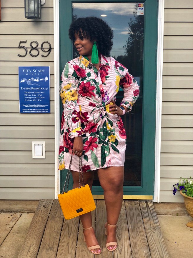 Plus Kirsten Stripe + Floral Twist Front Shirt Dress 